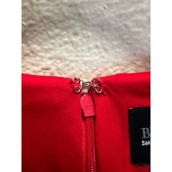 Womens Red Ruched Waist Dress By Black Saks Fifth Avenue Size 16 3/4 Sleeves Bac - Picture 7 of 9